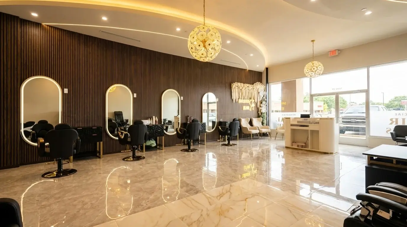 The EverCutz beauty salon in Richardson with arched lit mirrors